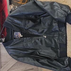 Vintage G-III Carl Banks Dallas Cowboys NFL LeatherJacket Mens Size L With Scarf